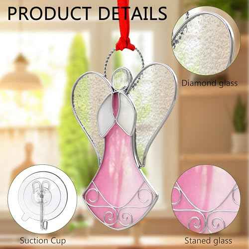 New Pink Angel Suncatcher Stained Glass Suncatchers for Windows Hanings Ornament Home or Garden Decorative Gifts for Mom Teacher Friends Birthday Christmas Tree Holiday Hanging Decor
