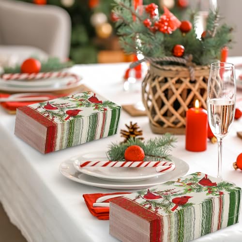 JarThenaAMCS 80Pcs Christmas Guest Napkins Vintage Cardinal Berries Holiday Disposable Hand Towels