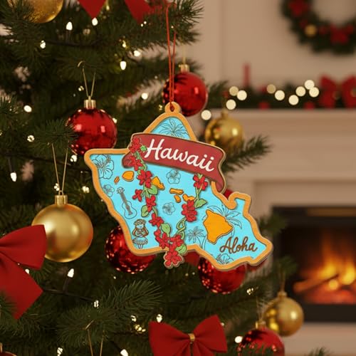 Hawaii Christmas Ornament - Tropical Island Decor, Wooden & Acrylic Holiday Gift