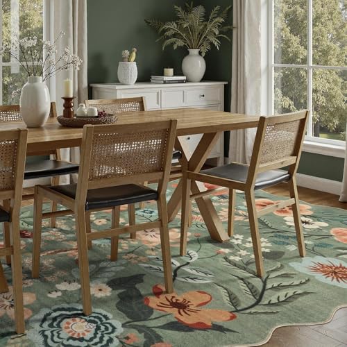 DCX 5x7 Sage Green Floral Washable Area Rug with Non-Slip Backing