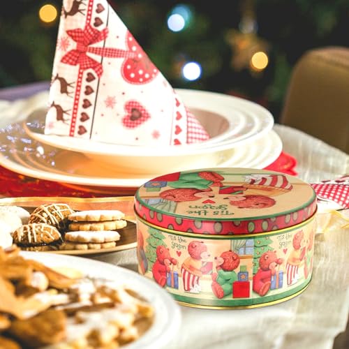 Set of 4 Christmas Cookie Tins with Lids - Holiday Metal Cookie Jars with Bear & Snowman Designs