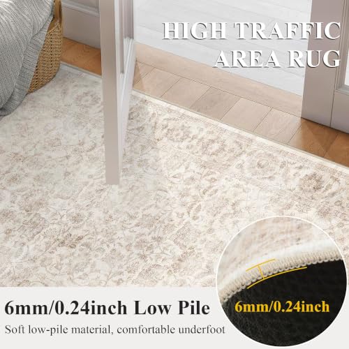 Beige 6x9 Non-Slip Vintage Bedroom Area Rug - Washable & Stain-Resistant