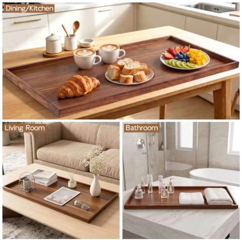 Oversized Acacia Wood Ottoman Tray - 40 x 20 Inches Natural Finish