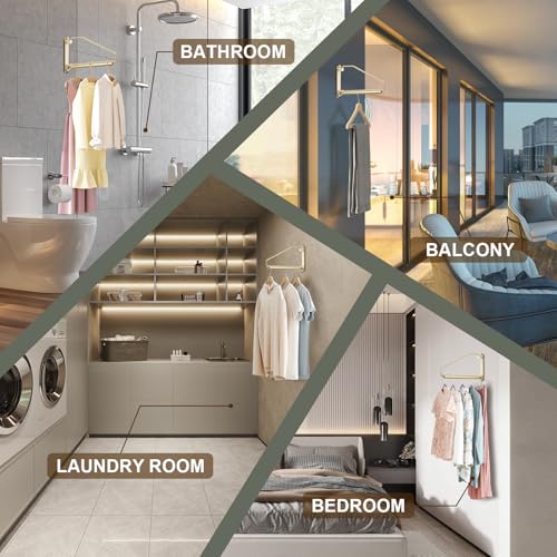 Triangle Brushed Gold Wall Mount Clothes Hanger Rack Swing Arm Organizer