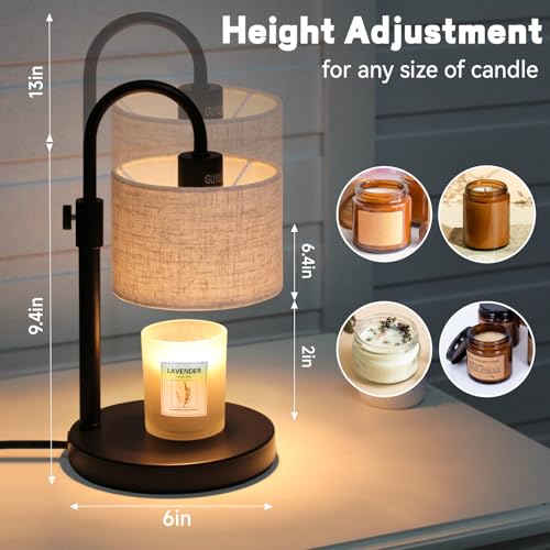 FINCMY Linen Candle Warmer Lamp with Timer & Adjustable Height - Safe Wax Warmer for Jar Candles, Home Decor