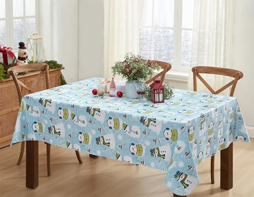 Newbridge Christmas Blue Snowy Snowman Vinyl Tablecloth 60 x 102 Rectangle