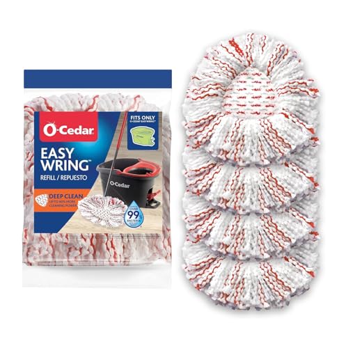 O-Cedar Deep Clean Microfiber Mop Refill 4-Pack White Compatible with EasyWring Spin System