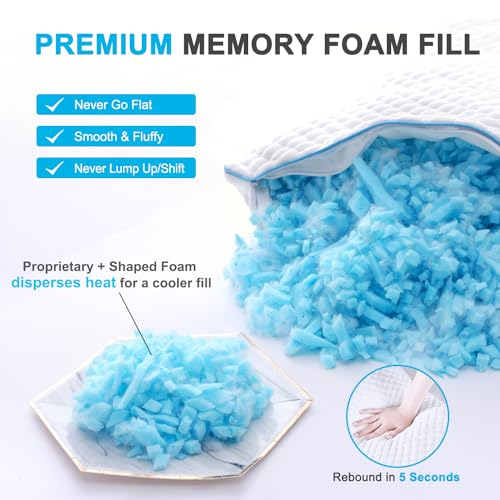 King Size Cooling Shredded Memory Foam Bed Pillows Set of 2 - Adjustable Support