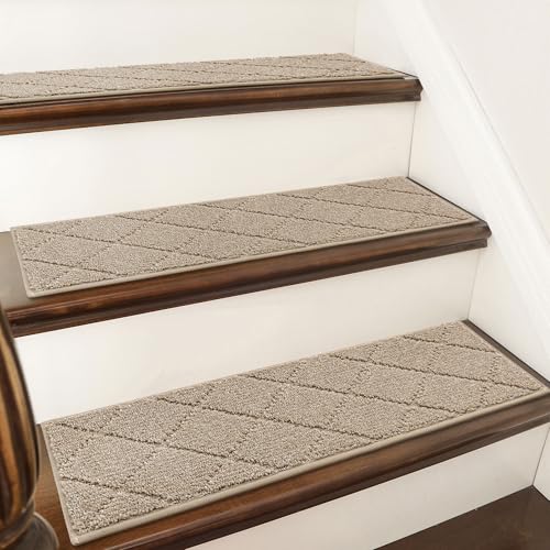 Beige Non-Slip Edging Stair Treads 28x9 Inches, 7-Piece Set