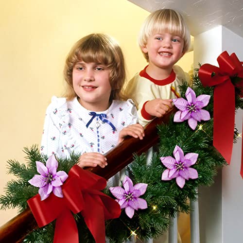 WILLBOND 45pcs Purple Glitter Poinsettia Artificial Christmas Flowers