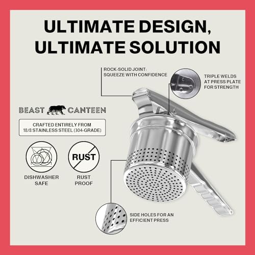 Stainless Steel Potato Ricer for Smooth Mashed Potatoes, Multi-Use Kitchen Tool