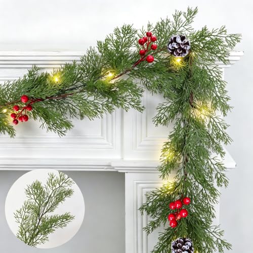 TurnOn 6 ft Prelit Real Touch Cedar Garland with 20 LEDs and Timer