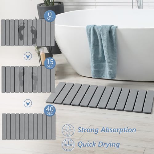 AWW Foldable Diatomaceous Stone Bath Mat - Non-Slip, Quick-Dry, Grey, 31.5" x 15.7" (12 Fold)