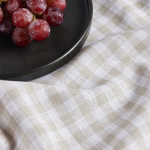 Solino Home Natural Linen Table Runner 14 x 36 inches Gingham Check - Pure European Flax