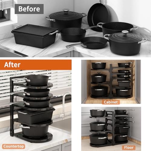 Black Reinforced Heavy Duty 8-Tier Under Cabinet Pot and Pan Organizer