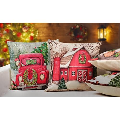 Hlonon Christmas Decorations Christmas Pillow Covers 18 x 18 Inches Set of 4 - Xmas Series Cushion Pillow Cover Custom Zippered Square Pillowcase