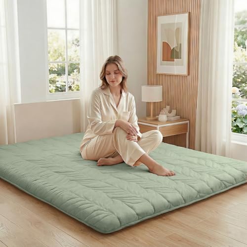 Green Twin Japanese Floor Mattress - 2.5 Inch Thick Futon for Sleeping & Yoga