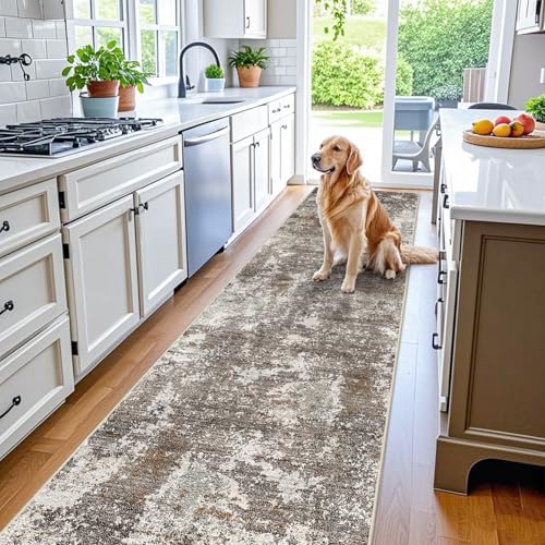 BYYVOO 3' x 10' Brown Beige Non-Slip Washable Runner Rug for Hallway & Kitchen