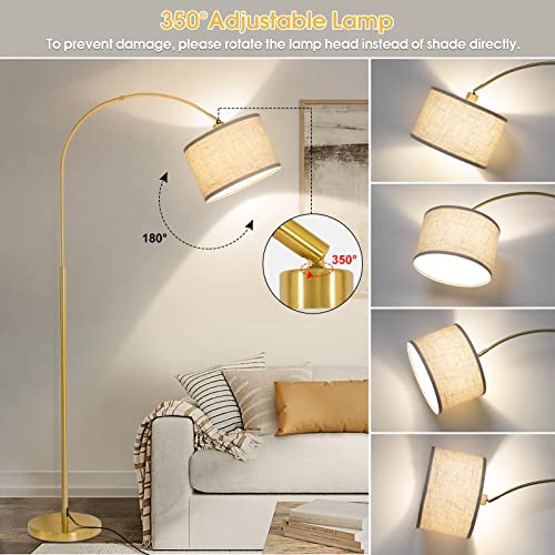 Gold Arc Floor Lamp for Living Room with Adjustable Drum Shade - Modern Tall Standing Light with Foot Switch