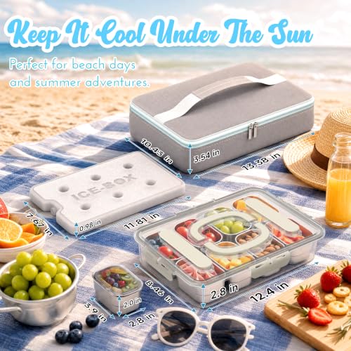 Stainless Steel Snack Box with Ice Pack and Removable Cups - Insulated Travel Food Container