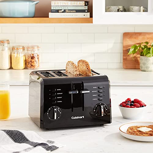 Cuisinart 4-Slice Compact Toaster with Black Finish, Wide Slots & 7 Shade Settings