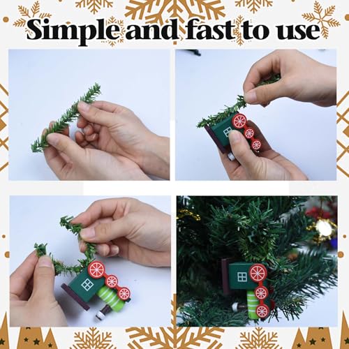 120Pcs 4.7Inch Christmas Ornament Hooks Artificial Pine Needles Decorative Twist Ties Green Flexible Garland Hangers Ornament String For Christmas Tree Lights Holiday Party Decorations Dollhouse Craft