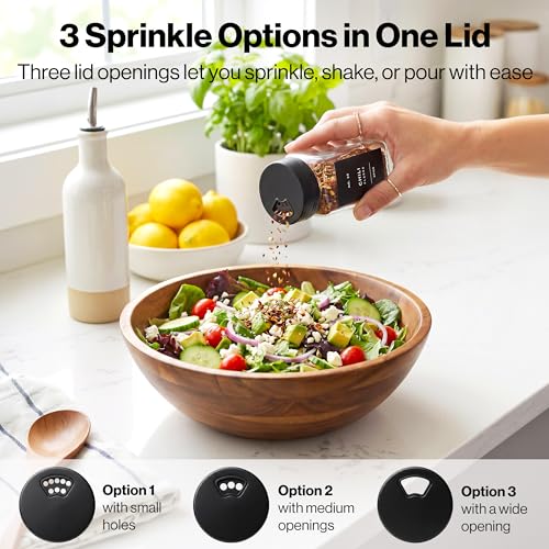 Glass Spice Jars Set with Labels & Black Lids - 24 x 4oz, Adjustable Opening