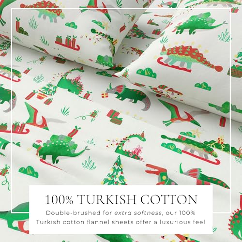 100% Cotton Christmas Flannel Sheet Set Twin, Dinosaur