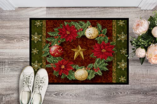 Caroline's Treasures Holly Wreath Doormat 18x27 – Indoor/Outdoor Non-Slip Entry Rug, 100% Polyester (Petite Christmas Decor) - PTW2007MAT