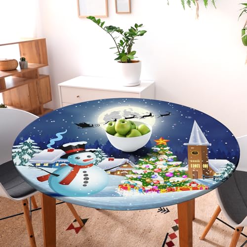 Butaluk Christmas Round Fitted Tablecloth 40" Elastic Waterproof Vinyl Table Cover