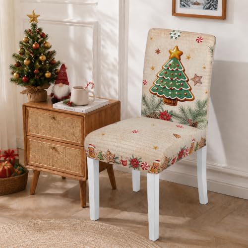 Gingerbread Man Christmas Chair Covers Set for Dining Room, 6 pcs
