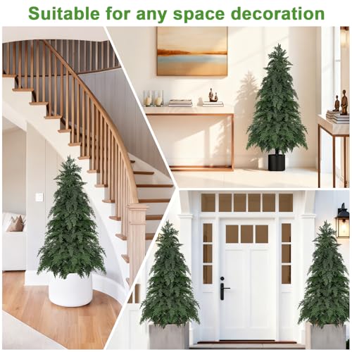 2-Pack Fake Cypress Topiary Trees with Pot, 4ft UV-Resistant Indoor Outdoor