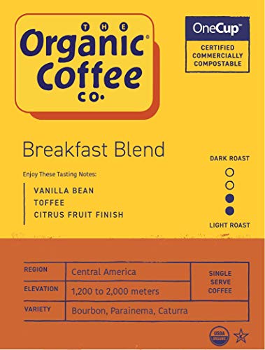 Organic Coffee Pods - Breakfast Blend, Compostable, 36 Count - Medium Roast, K-Cup Compatible
