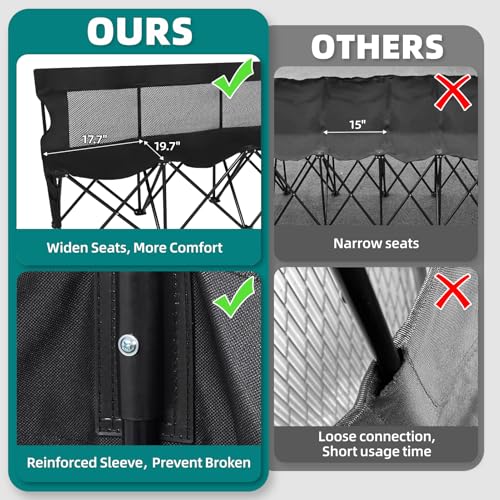 Portable Folding Soccer Bench - 6 Seats with Backrest, Black