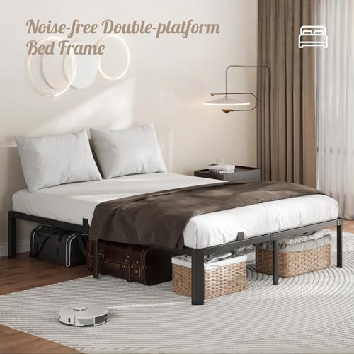 King Size Heavy Duty Metal Bed Frame - 14 Inch Noise-Free Platform Bed with Storage - Variation of THIS listing