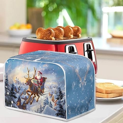 Psesaysky Santa Claus Deer Toaster Cover 4-Slice – Christmas Kitchen Dustproof Protector