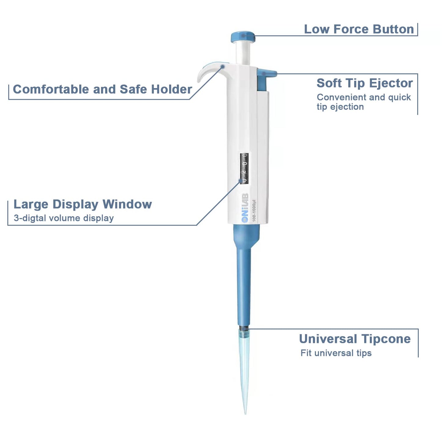 ONiLAB Lab Micropipette, Adjustable Volume Single Channel Pipettors,100-1000ul