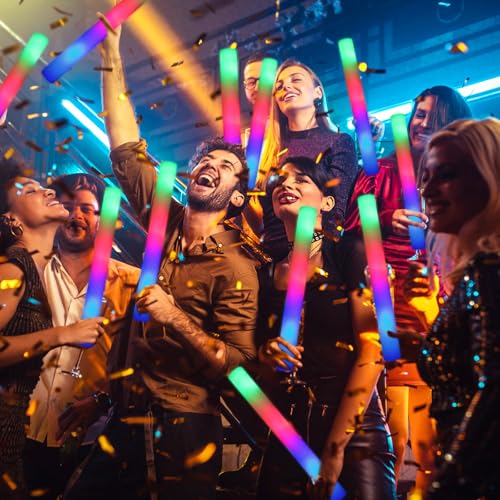 100PCS Foam Glow Sticks with 3 Light Modes - Colorful Flashing LED Party Supplies