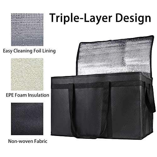 Large XXX-Large Insulated Food Delivery Bag - Black, 23x15x14 Inches