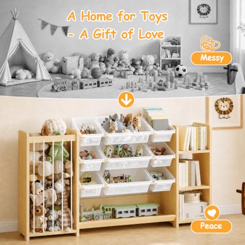 Anmon 3-in-1 Montessori Toy Organizer with Bookshelf & 9 Clear Bins - 59W