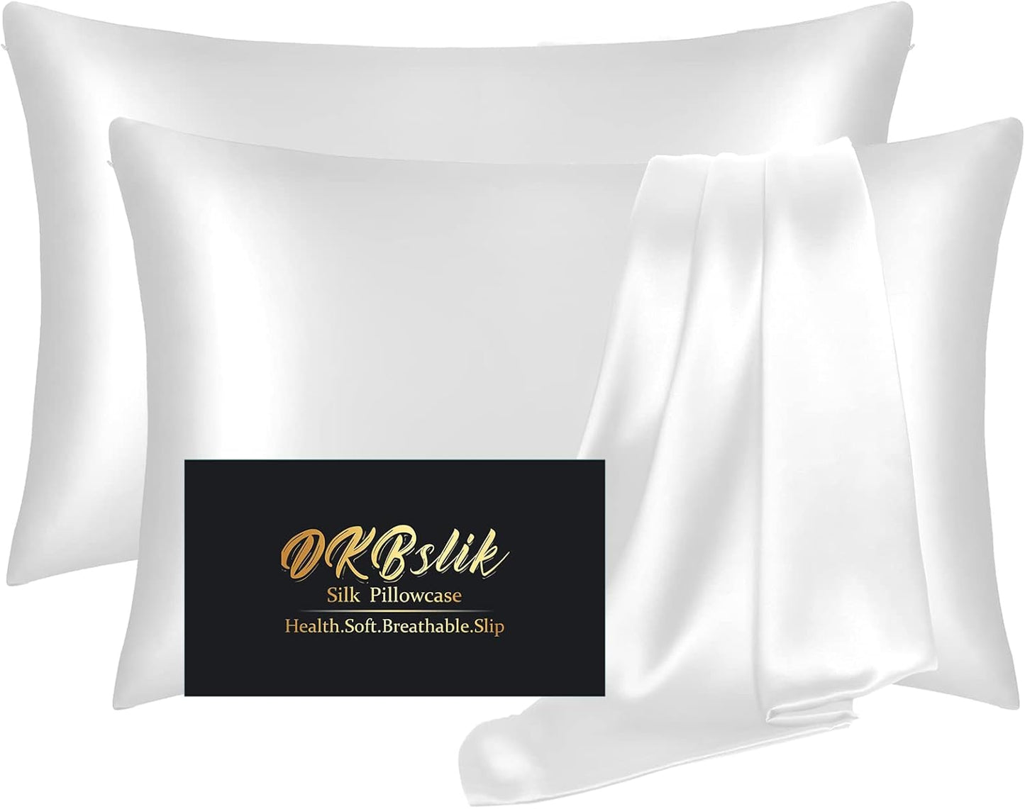 Skiennix Mulberry Silk Pillowcases - Smooth & Anti-Acne | Standard Set of 2, White with Zipper