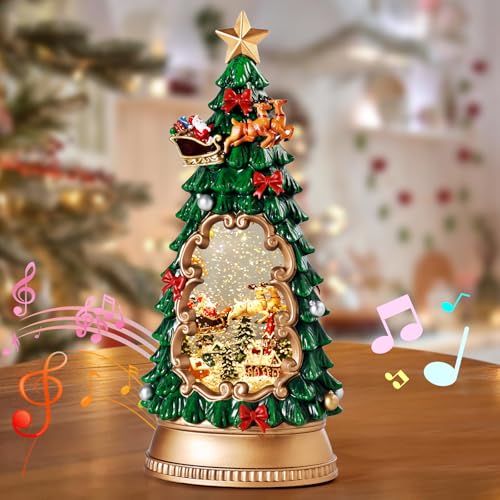 Elevonix Christmas Tree Snow Globe Lantern with Music & Timer - Lighted Holiday Decoration
