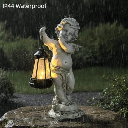 Solar Angel Garden Statue with Lantern Outdoor Decor, 11.22 inch Waterproof Resin