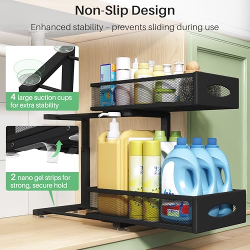 Kitstorack Black 2-Pack Under Sink Organizer with 2-Tier Sliding Mesh Baskets