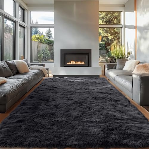 OLANLY 6x9 ft Machine Washable Large Area Rug for Living Room & Bedroom, Black