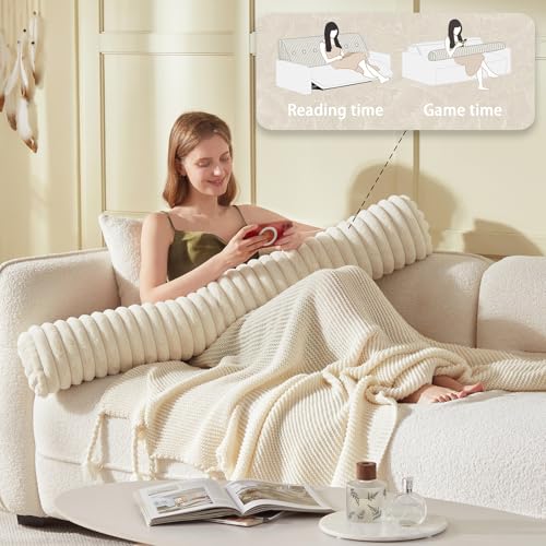 Beige Queen Faux Fur Headboard Wedge & Neck Body Pillow Set - AmyWtb