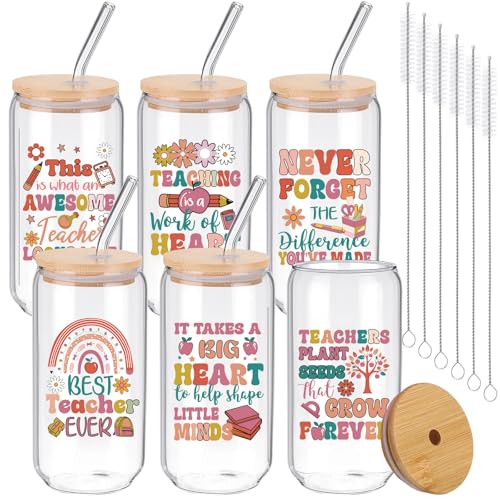 Amyhill Boho Teacher Appreciation Gifts 16oz Glass Cups with Lids & Straws