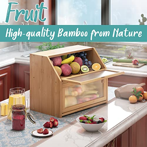 Vriccc Natural Large Bamboo Double Layer Bread Box – Kitchen Counter Storage