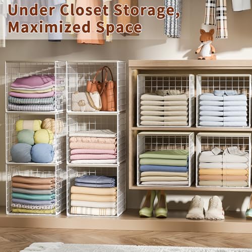 Hencawima White 6-Pack Stackable Closet Organizer Cubes with Wood Tops
