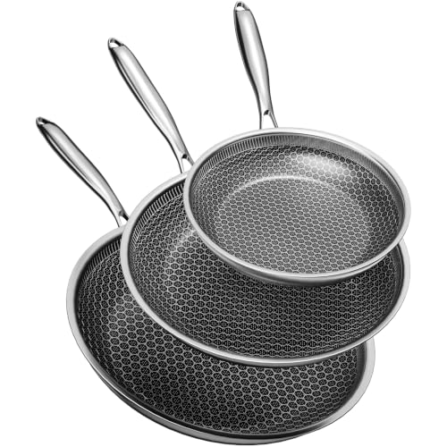 XBM Nonstick Frying Pan Set Silver-No Lid Honeycomb PFAS-Free All Cooktops